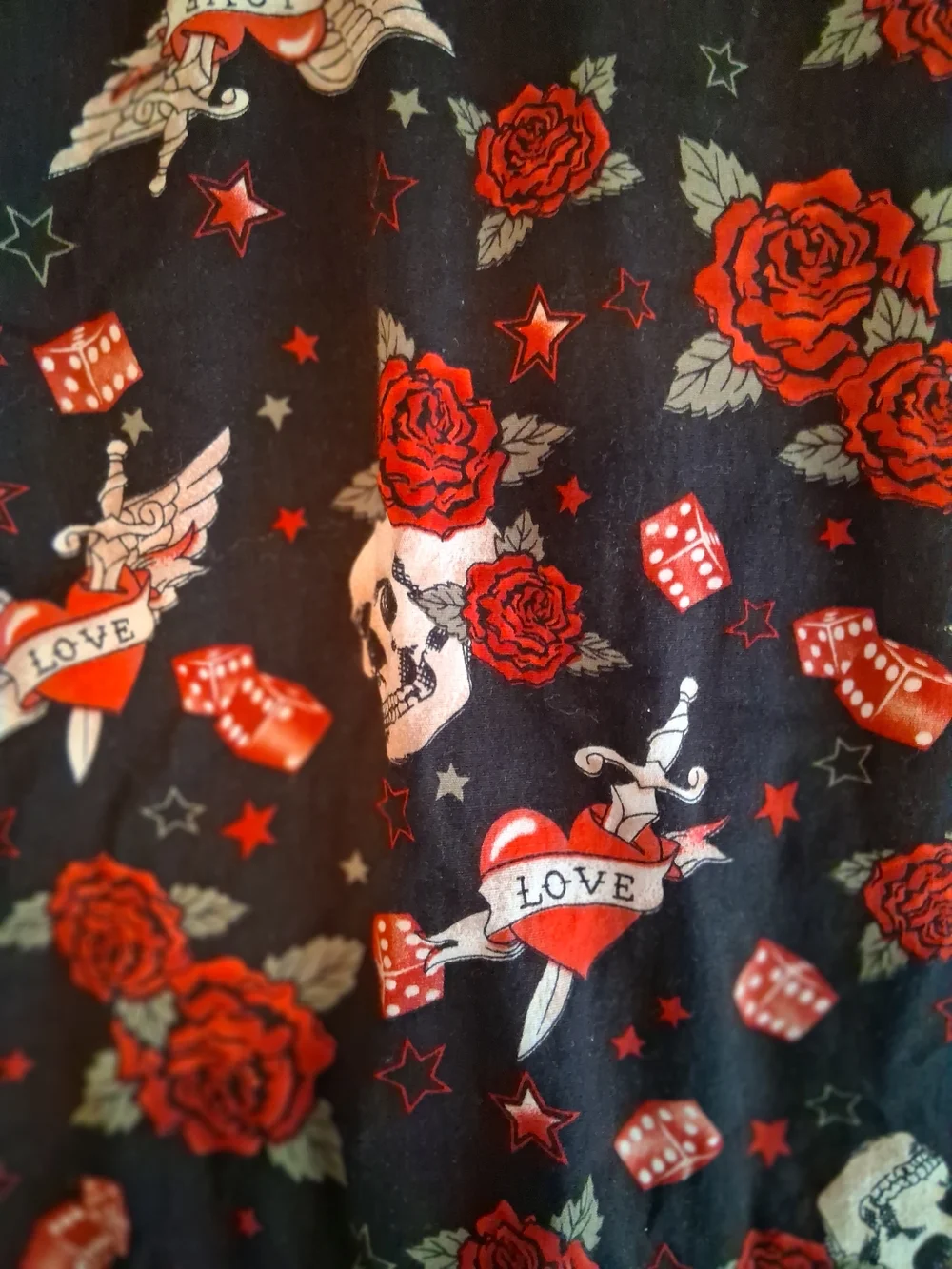 HOT TOPIC Dice Heart Skull Tattoo Roses Rockabilly Halter Dress - Picture 4 of 5
